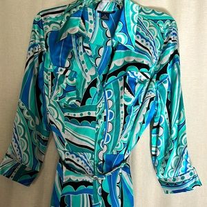 100% silk size 12 Boston Proper front button dress with belt to top pockets